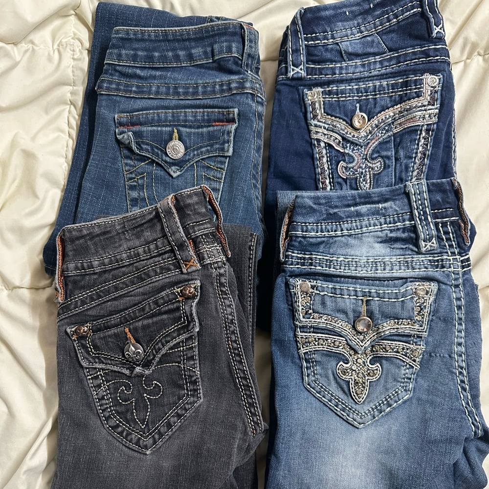 Lot of FOUR low rise boot cut jeans (3 rock revival, 1 true religion)
